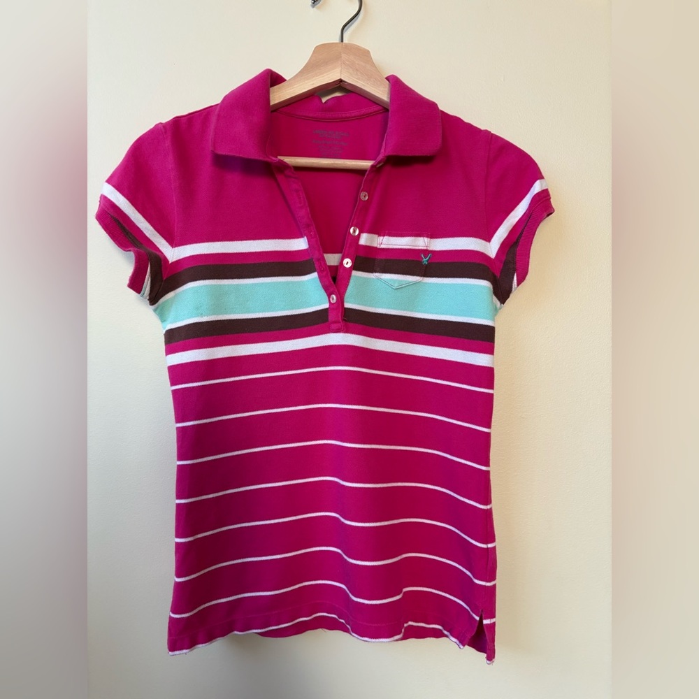American Eagle Outfitters - Y2K Era Pink Striped Polo Tee - Size XS